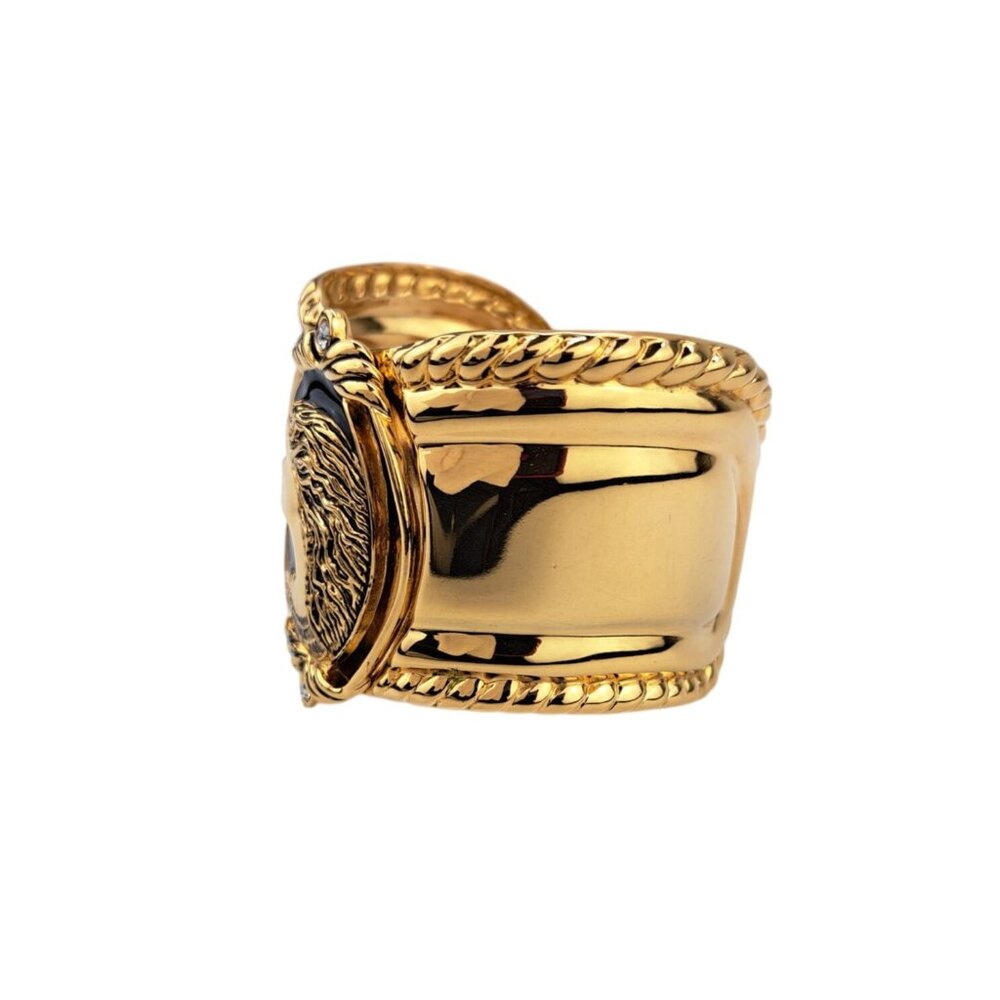 Vintage Coreen Simpson Gold Tone Black Cameo Avon Regal Beauty Cuff Bracelet - Picture 7 of 13